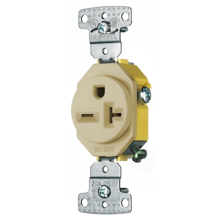 Hubbell Wiring Device-Kellems Straight Blade Receptacle, 6-20R, 20 A, 250V AC, 2 Pole, 3 Wire, Self-Grounded RR205I